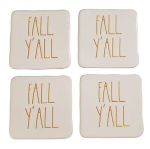 🟢 Rae Dunn Fall Y’all Ceramic Coaster Set Farmhouse Autumn Kitchen Decor